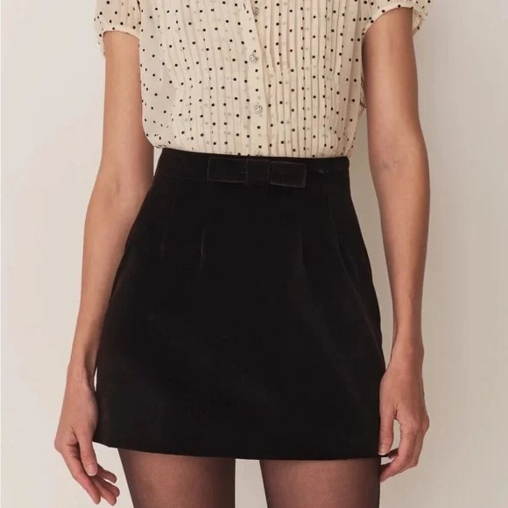 Doen Heirloom Fillipa Skirt Mini Women's 6 Black Velvet Bow